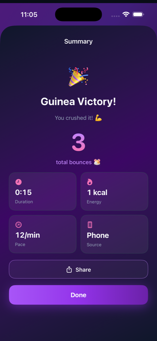 Guinea Victory workout summary